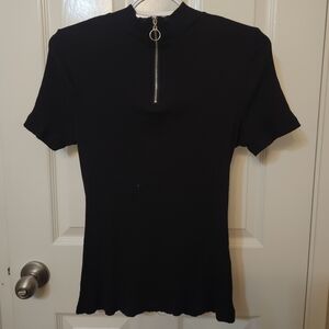 Black Quater Zip Ribbed Shirt